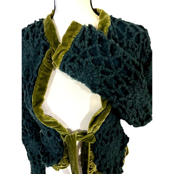 Y2k Green Whimsical Fairy Sweater Cardigan Small Anthro Moth Crocheted Boho - Picture 3 of 10